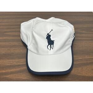 Vintage Polo Ralph Lauren US OPEN Tennis Hat Big Pony Adjustable Navy Blue White